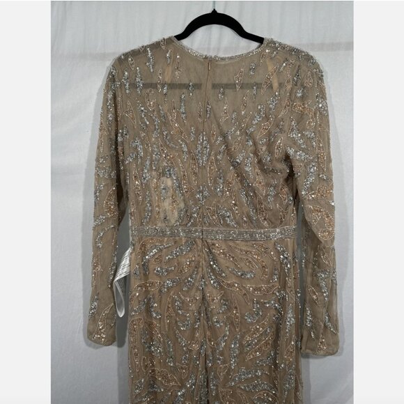 NWT $598 Mac Duggal [ 10 ] Beaded Long Sleeve Evening Gown in Mocha‎ #Q755 - Picture 14 of 15